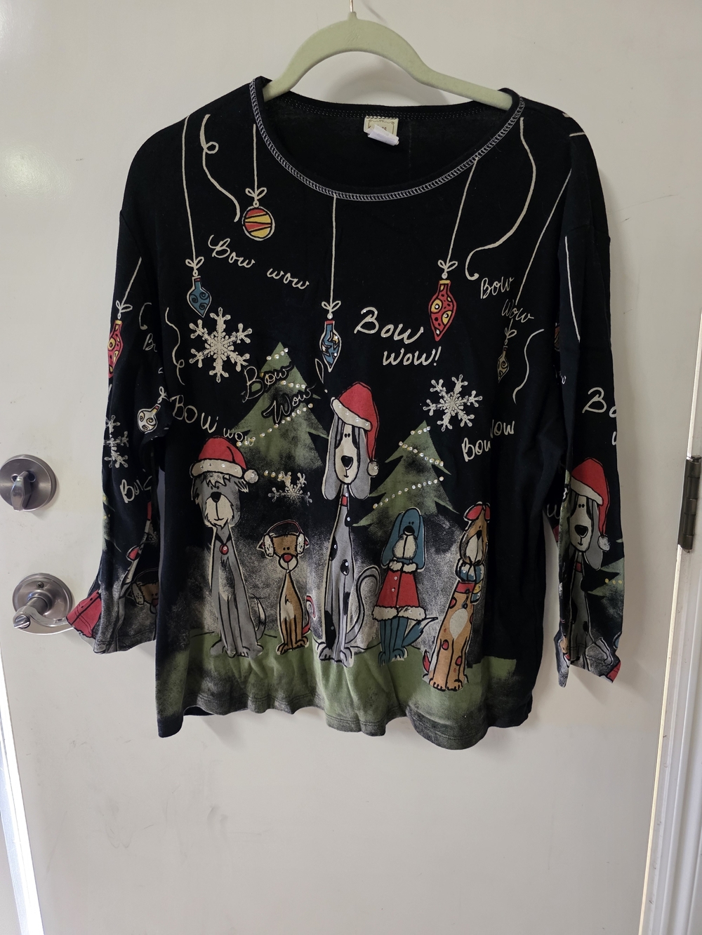 Jess And Jane Long-Sleeve Holiday Dog Tee with Red Accents